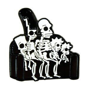 Skeleton Family Couch Enamel Pin 90s Parody Funny Halloween Alt Goth Apparel NWT